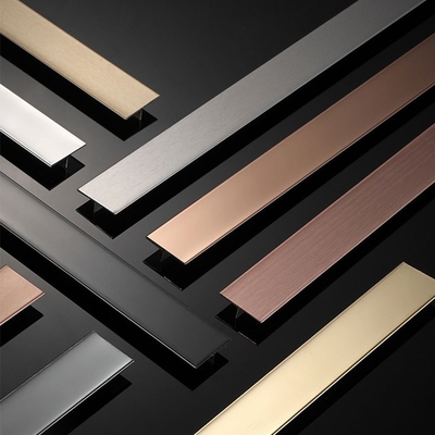 201 304 PVD T Profile Mirror Gold Metal Polished Decorative Stainless Steel T Shaped Tile Trim Strip per mobili da parete