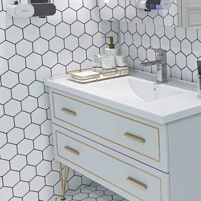 Stile di design moderno Piastrelle di pavimento esagonale in ceramica bianca pura con mosaico di vetro a nido di miele