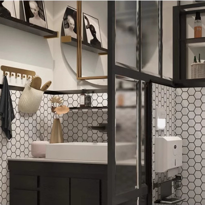 Stile di design moderno Piastrelle di pavimento esagonale in ceramica bianca pura con mosaico di vetro a nido di miele