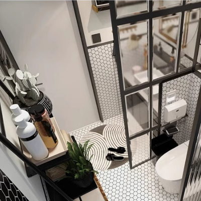 Stile di design moderno Piastrelle di pavimento esagonale in ceramica bianca pura con mosaico di vetro a nido di miele