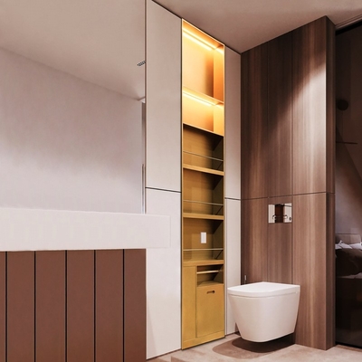 Nichetto doccia bagno di design moderno con finitura di superficie spazzolata e luce a LED
