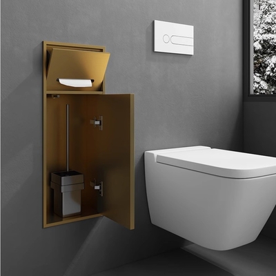 Niche di bagno in oro a superficie spazzolata per toilette strette impermeabili e montate con scarico