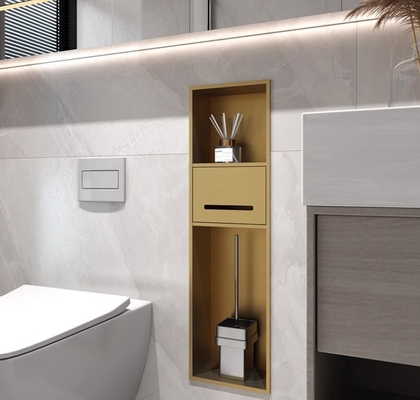 Niche di bagno in oro a superficie spazzolata per toilette strette impermeabili e montate con scarico