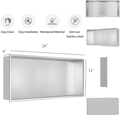 Nichetta doccia in acciaio inossidabile 12&quot;x24&quot; e Nichetta muraria a doppio scaffale per il design moderno dell'hotel