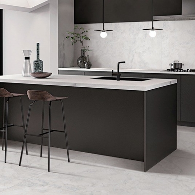 Moderno stile Porcellana Piastrelle Grigio chiaro e bianco Travertino Look Outdoor Piastrella da parete